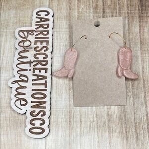 CarriesCreationsCo Pink Glitter Cowboy Boot Hoop Earrings